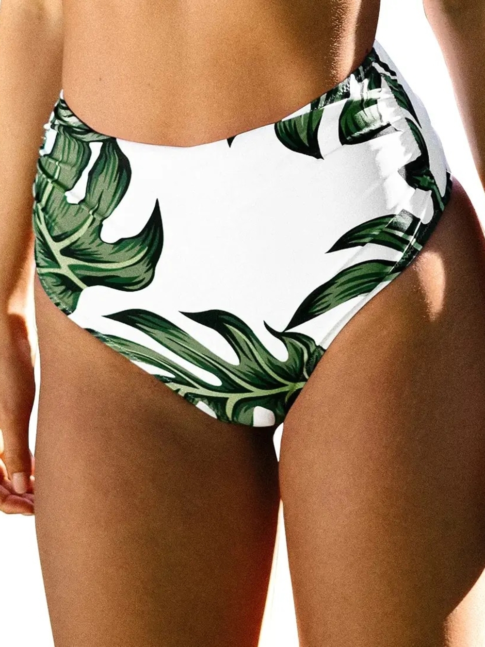 Cupshe Monstera Women's High-Waist Tropical Leaf Swim Bottoms